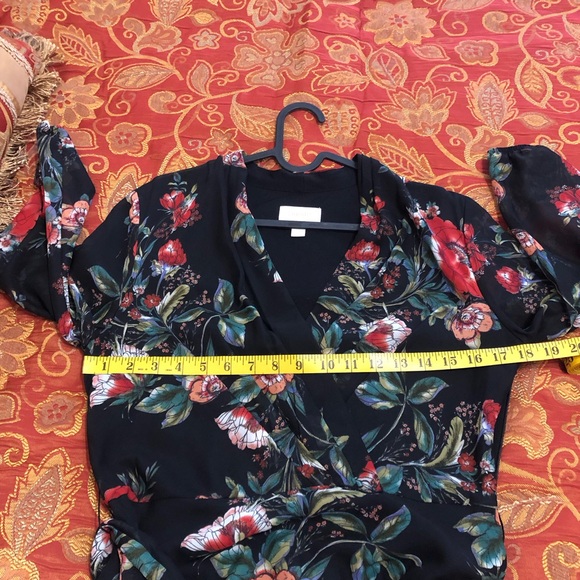 Black Red Dark Floral Chiffon 3/4 Long Sleeve Maxi Dress 6 - Picture 16 of 16